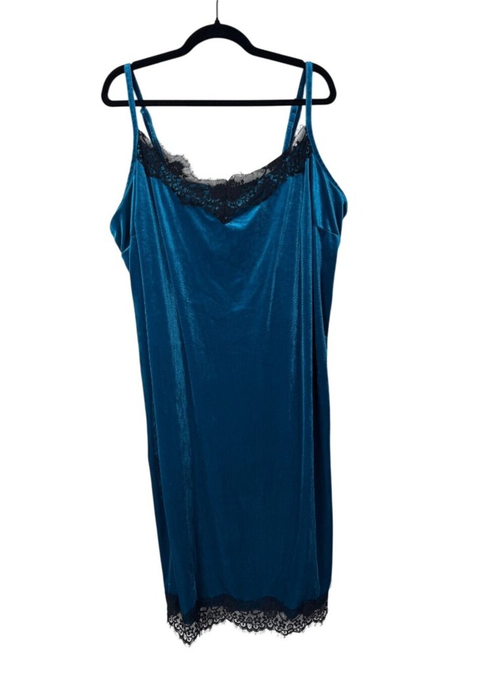 Lane Bryant Womens Teal Velvet Slip Dress Black Lace Trim Plus Size 22 feminine